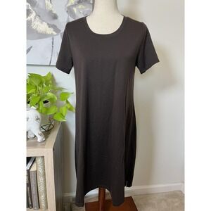 Woolx Georgie T-Shirt Dress Womens Medium Brown Merino Pockets Knee Length